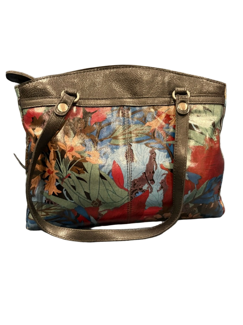 Patricia Nash Floral Leather Tote Bag Multicolor Tassel Zip Top Shoulder Bag EUC - Picture 3 of 16